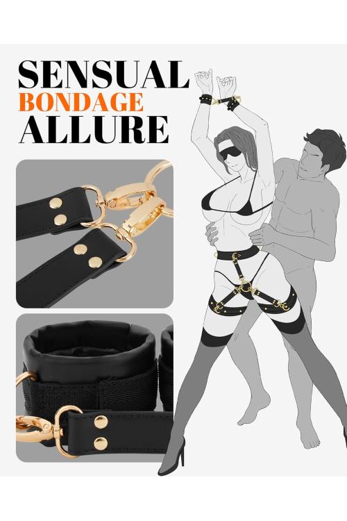 BDSM Bondage Kit 6PCS – Adjustable Handcuffs, Waist Strap & Blindfold Set for Couples
